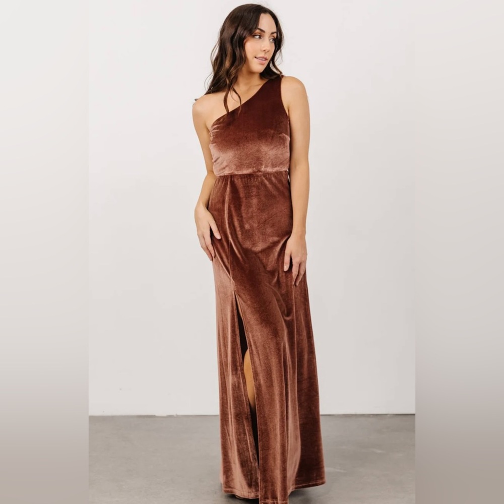 Baltic Born Tatiana Velvet One Shoulder Maxi Dress Desert Rose